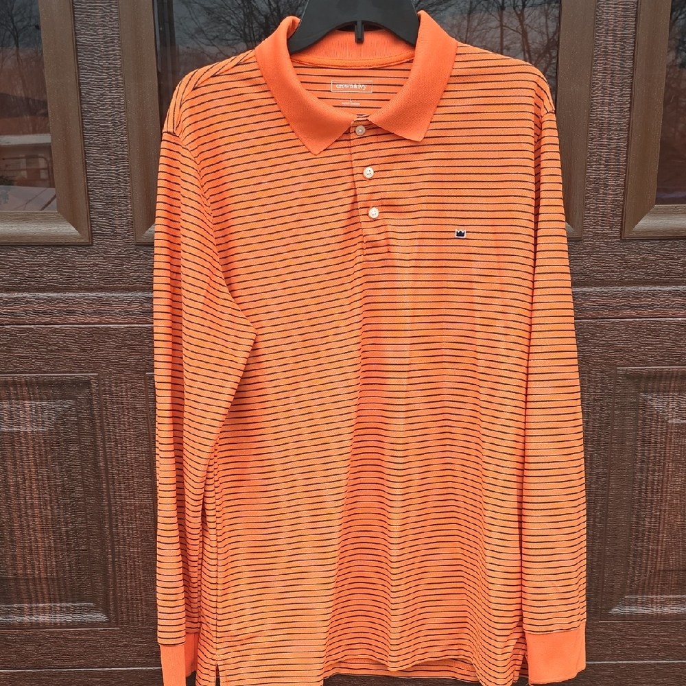 Crown & Ivy Orange and Blue Striped Polo Shirt